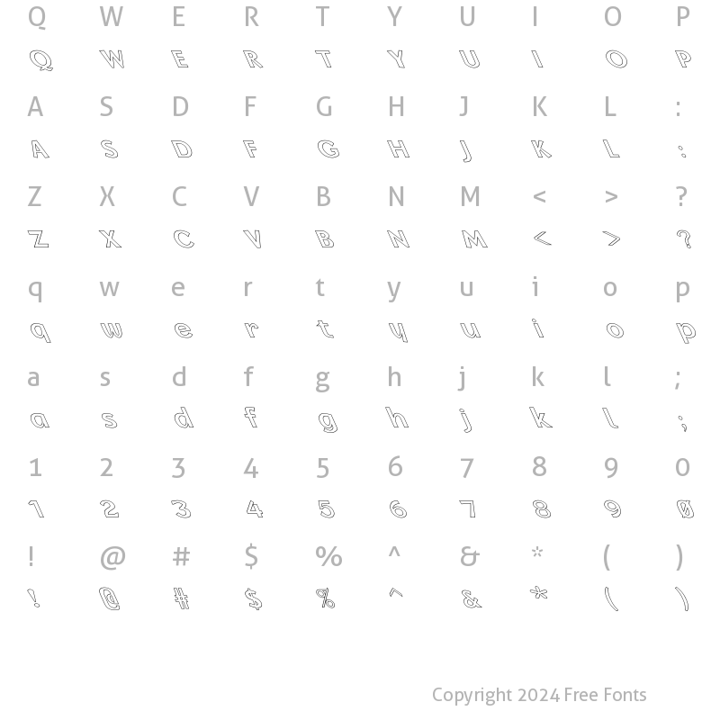 Character Map of FZ BASIC 14 HOLLOW LEFTY Normal