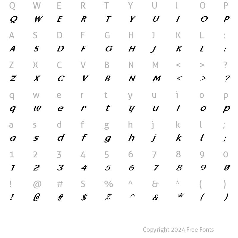 Character Map of FZ BASIC 14 ITALIC Normal