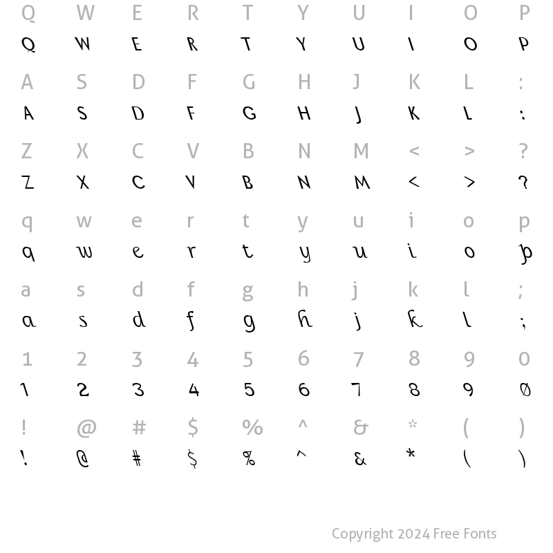 Character Map of FZ BASIC 15 LEFTY Normal