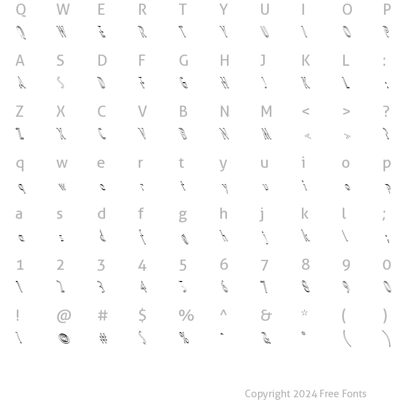 Character Map of FZ BASIC 16 HOLLOW LEFTY Normal