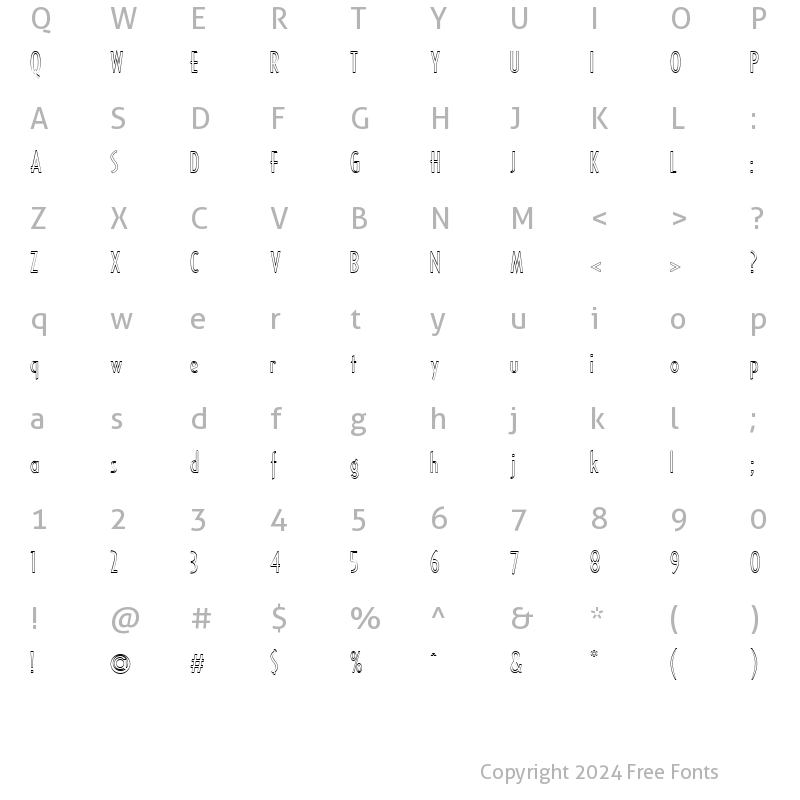 Character Map of FZ BASIC 16 HOLLOW Normal