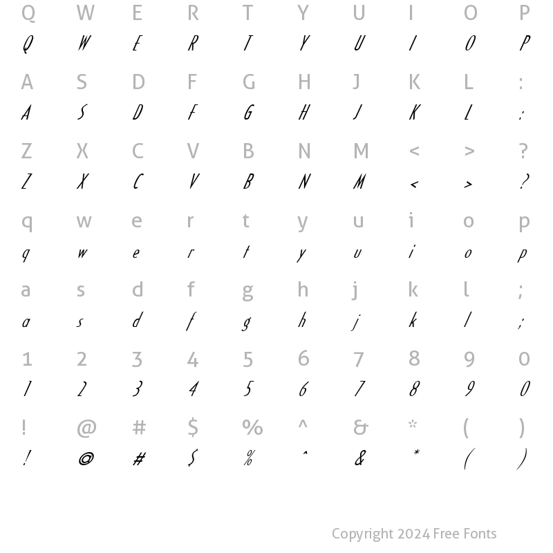 Character Map of FZ BASIC 16 ITALIC Normal