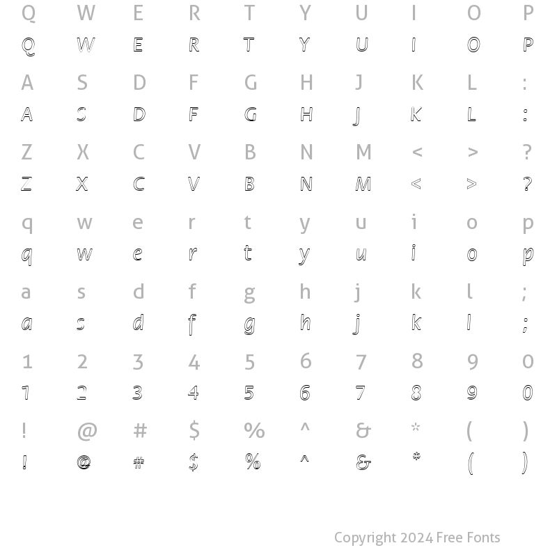 Character Map of FZ BASIC 17 HOLLOW Normal