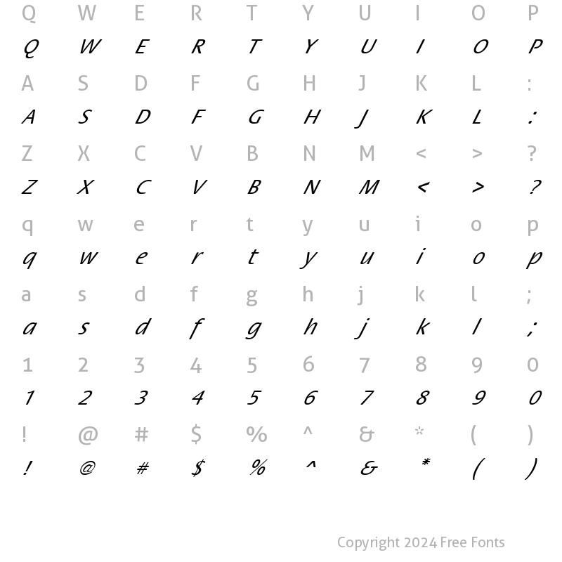 Character Map of FZ BASIC 17 ITALIC Normal