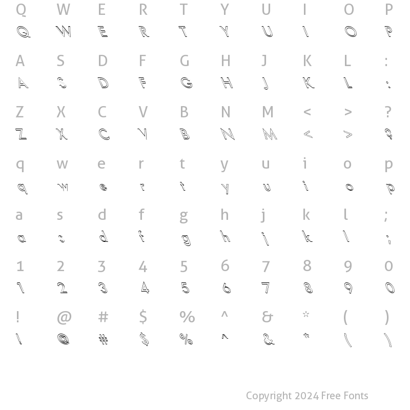 Character Map of FZ BASIC 18 HOLLOW LEFTY Normal