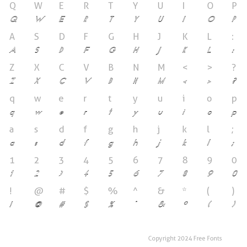 Character Map of FZ BASIC 19 HOLLOW ITALIC Normal