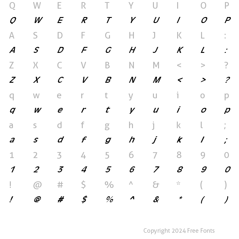 Character Map of FZ BASIC 2 ITALIC Normal