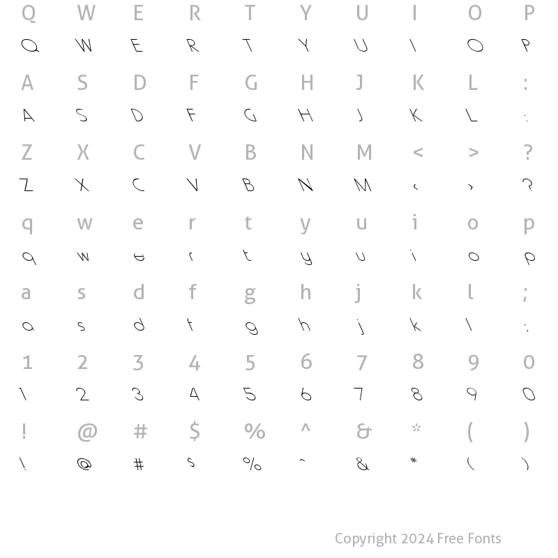 Character Map of FZ BASIC 20 LEFTY Normal