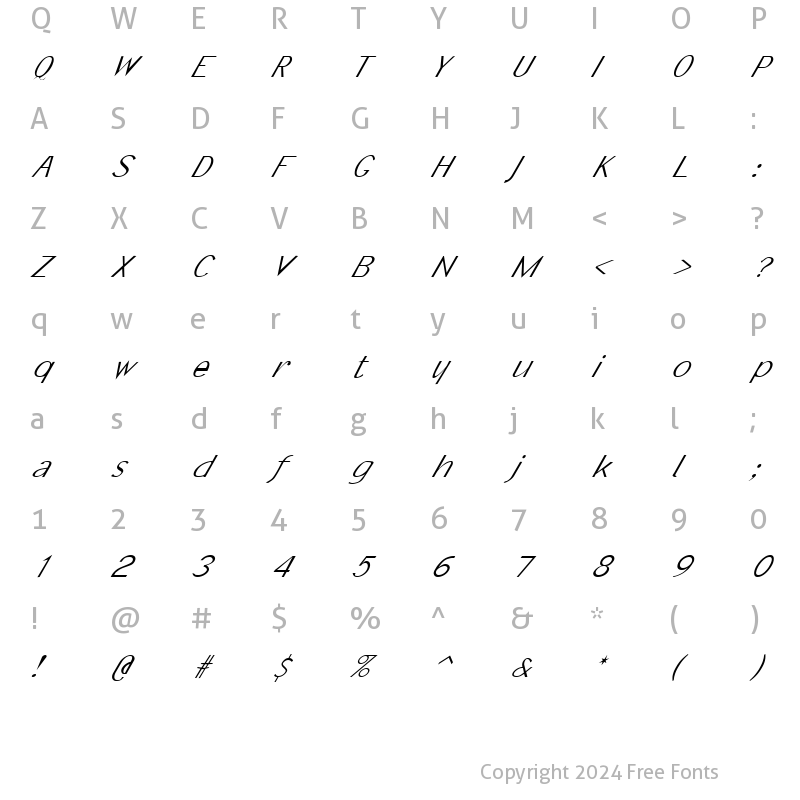 Character Map of FZ BASIC 21 ITALIC Normal