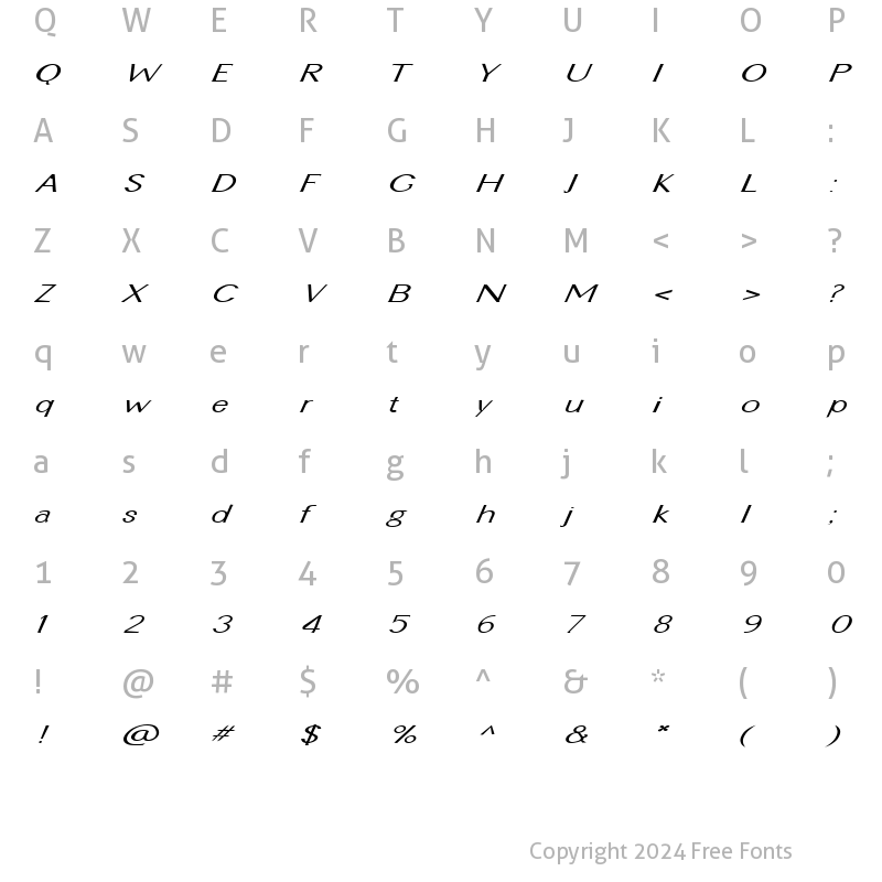 Character Map of FZ BASIC 22 ITALIC Normal