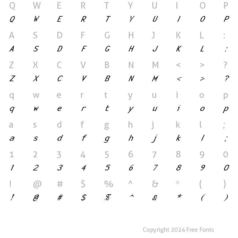 Character Map of FZ BASIC 23 ITALIC Normal