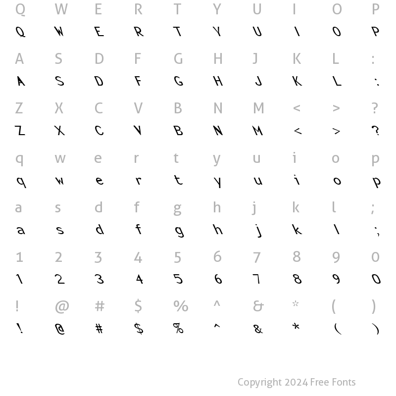 Character Map of FZ BASIC 23 LEFTY Normal