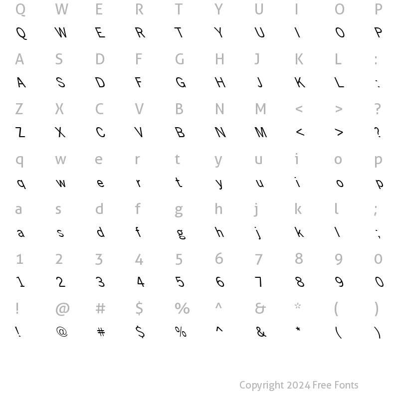 Character Map of FZ BASIC 24 LEFTY Normal