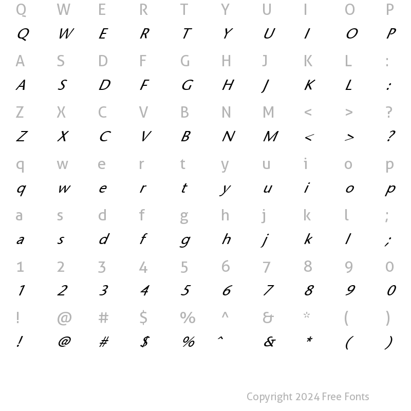 Character Map of FZ BASIC 25 ITALIC Normal