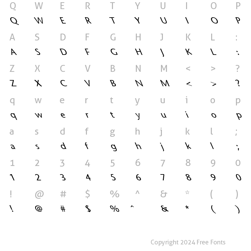 Character Map of FZ BASIC 25 LEFTY Normal