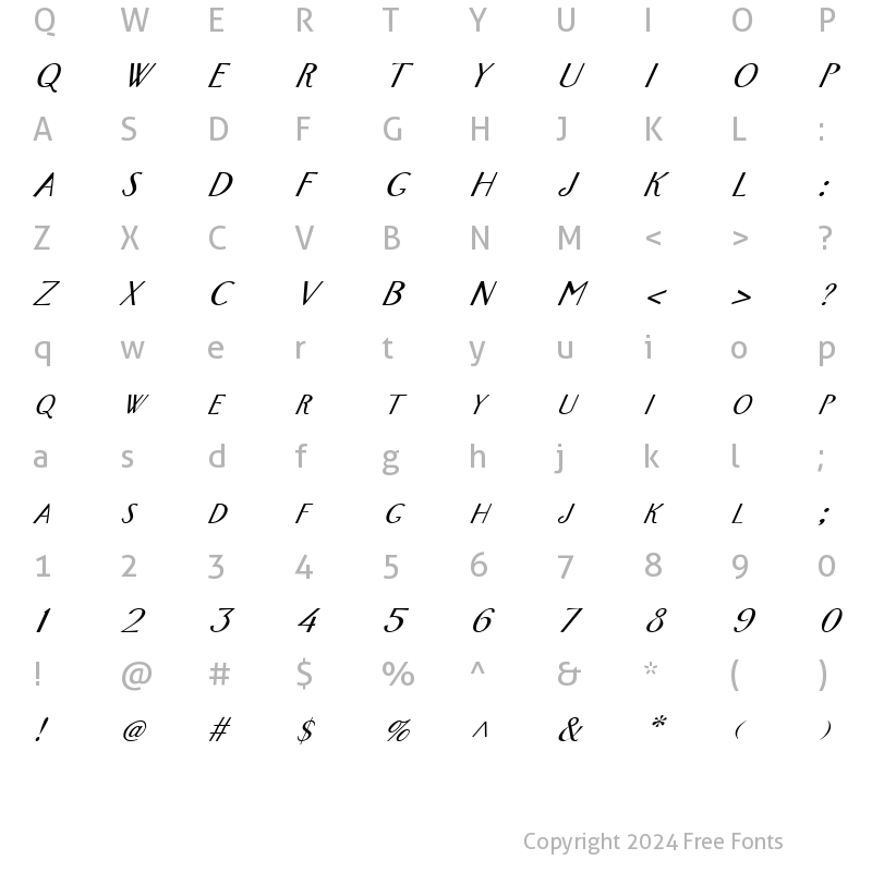 Character Map of FZ BASIC 26 ITALIC Normal