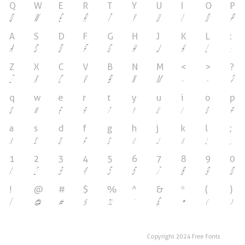 Character Map of FZ BASIC 27 ITALIC Normal