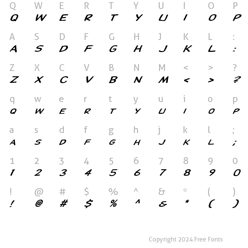 Character Map of FZ BASIC 28 ITALIC Normal