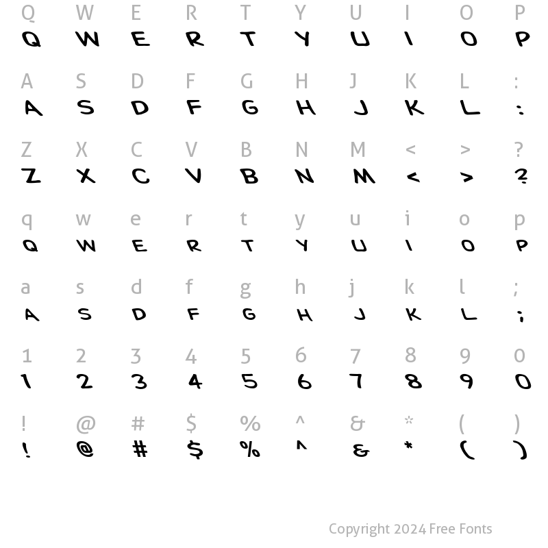 Character Map of FZ BASIC 28 LEFTY Normal