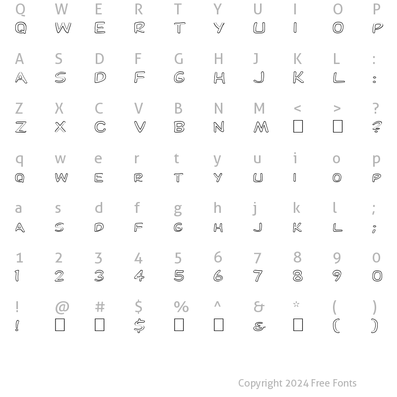 Character Map of FZ BASIC 29 HOLLOW EX Normal