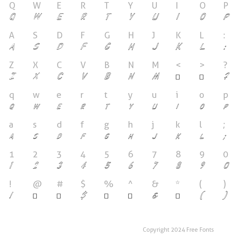 Character Map of FZ BASIC 29 HOLLOW ITALIC Normal