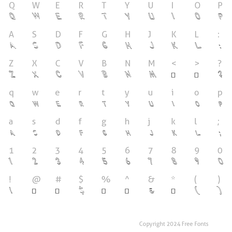 Character Map of FZ BASIC 29 HOLLOW LEFTY Normal