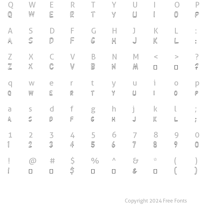 Character Map of FZ BASIC 29 HOLLOW Normal