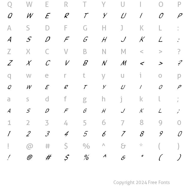 Character Map of FZ BASIC 29 ITALIC Normal