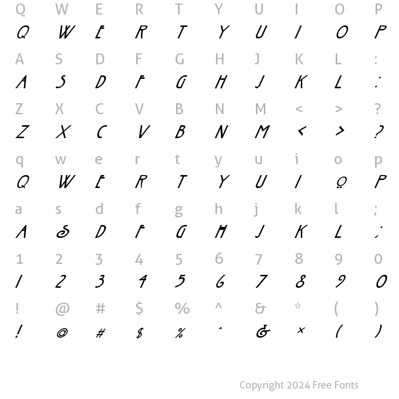 Character Map of FZ BASIC 30 ITALIC Normal