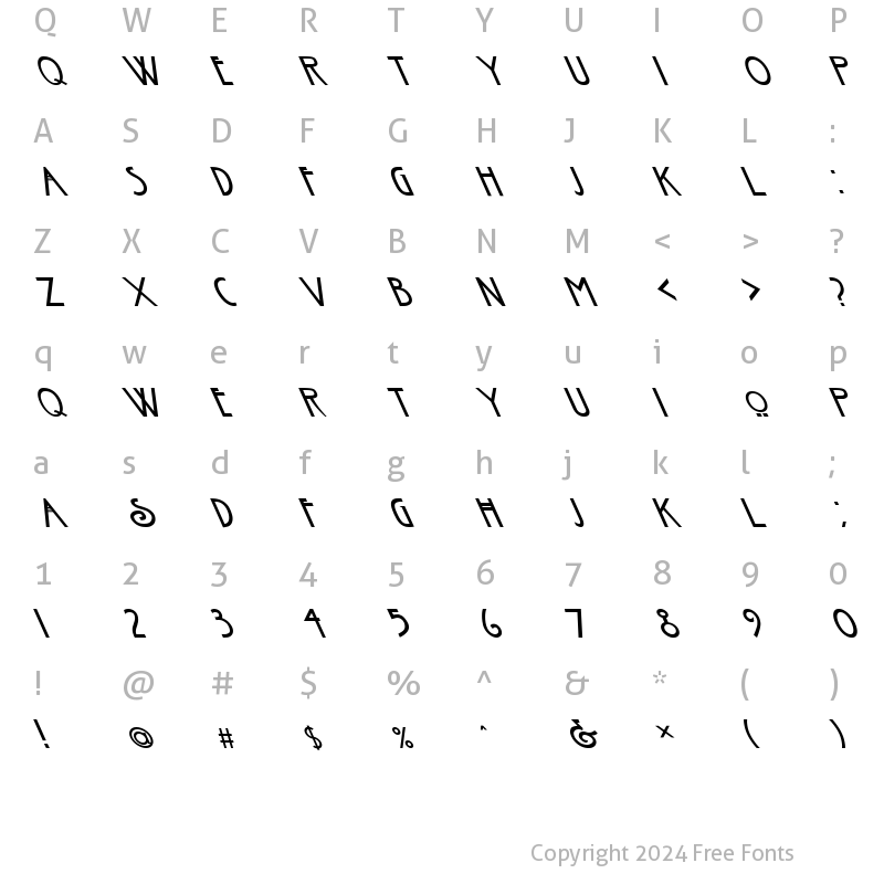 Character Map of FZ BASIC 30 LEFTY Normal