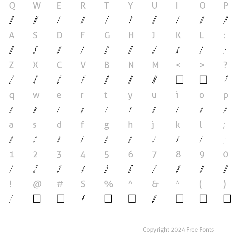 Character Map of FZ BASIC 39 ITALIC Normal