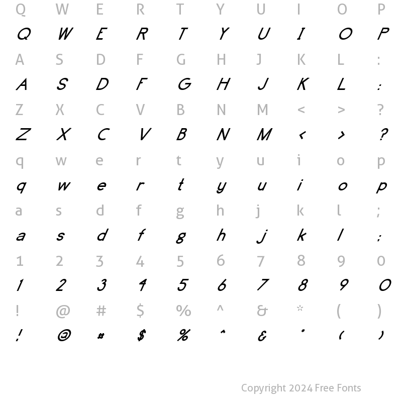 Character Map of FZ BASIC 4 ITALIC Normal