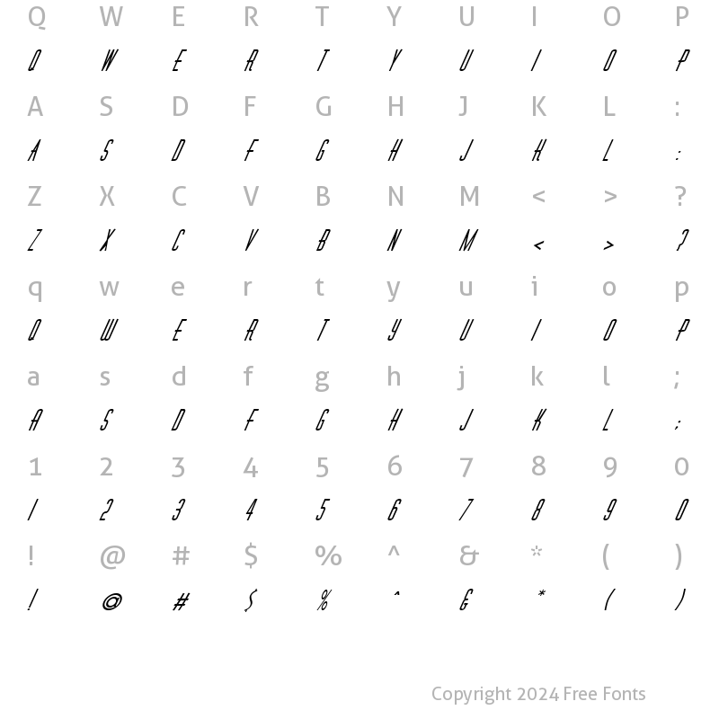 Character Map of FZ BASIC 40 ITALIC Normal