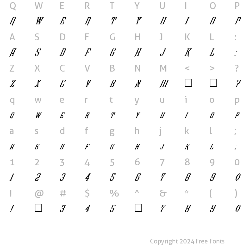 Character Map of FZ BASIC 41 ITALIC Normal