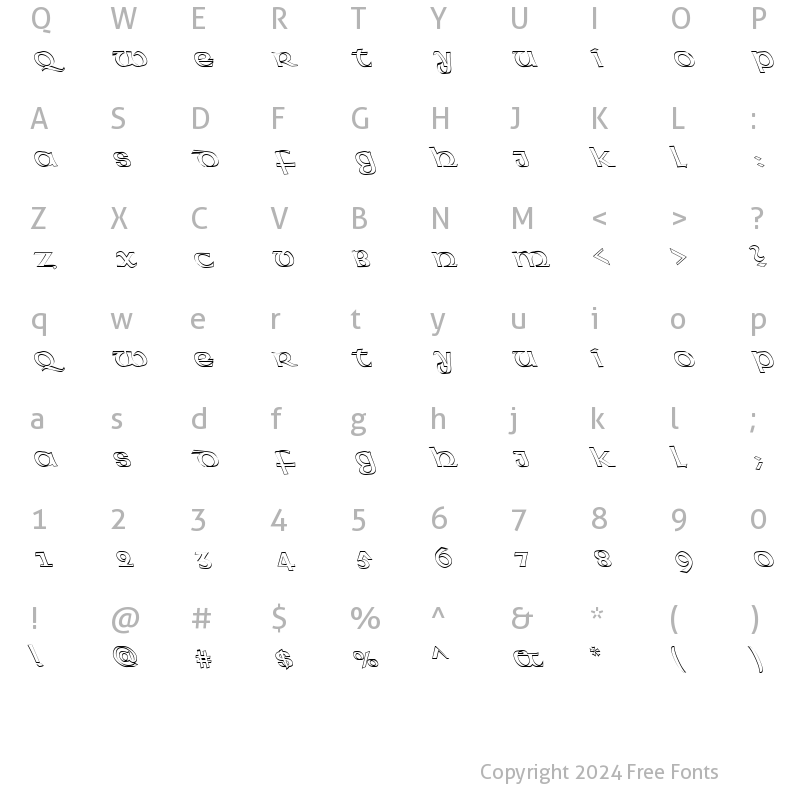 Character Map of FZ BASIC 43 HOLLOW LEFTY Normal