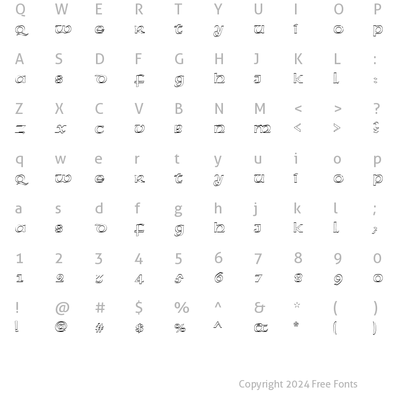 Character Map of FZ BASIC 43 HOLLOW Normal