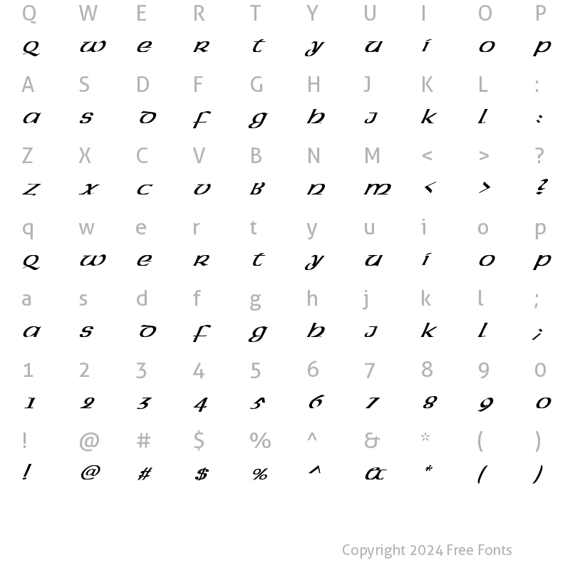 Character Map of FZ BASIC 43 ITALIC Normal