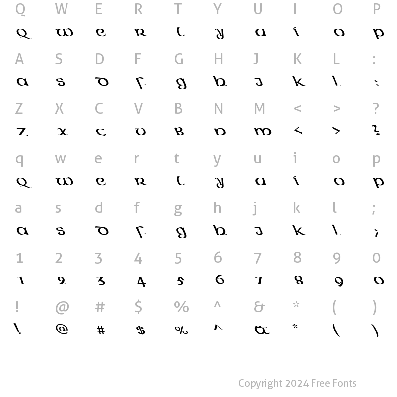 Character Map of FZ BASIC 43 LEFTY Normal