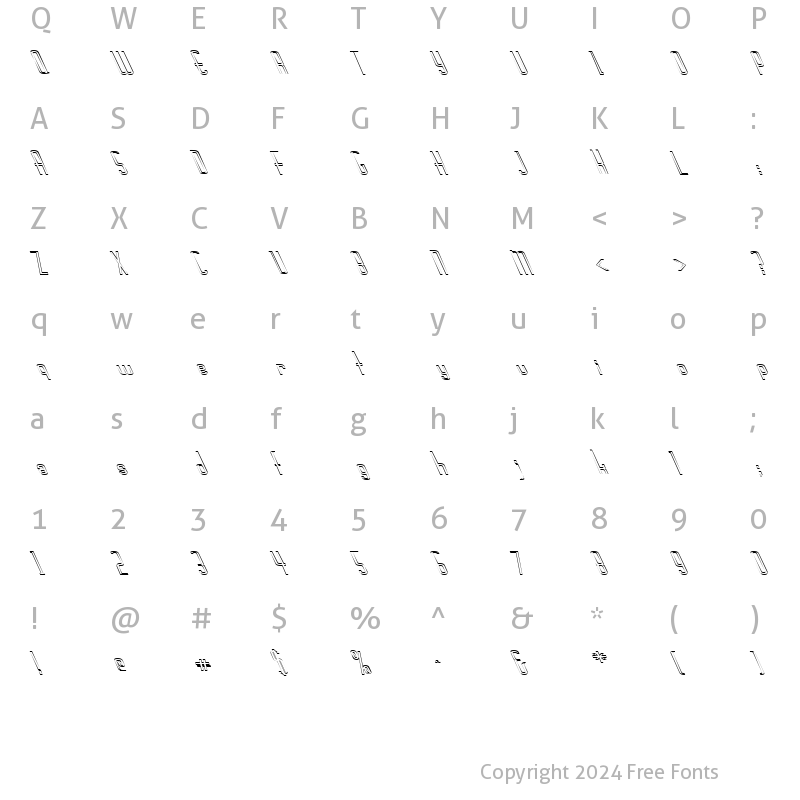 Character Map of FZ BASIC 44 HOLLOW LEFTY Bold