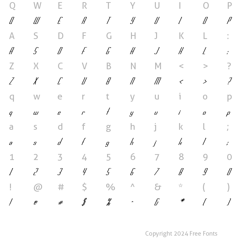 Character Map of FZ BASIC 44 ITALIC Bold