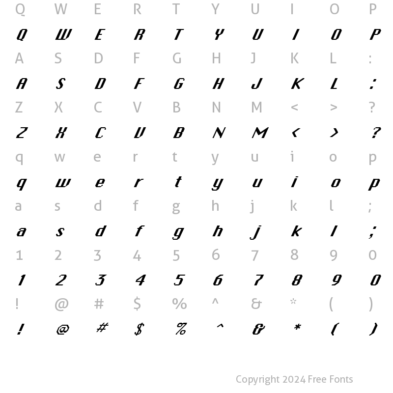 Character Map of FZ BASIC 45 ITALIC Normal