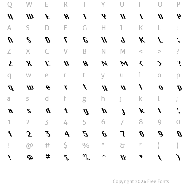 Character Map of FZ BASIC 45 LEFTY Normal