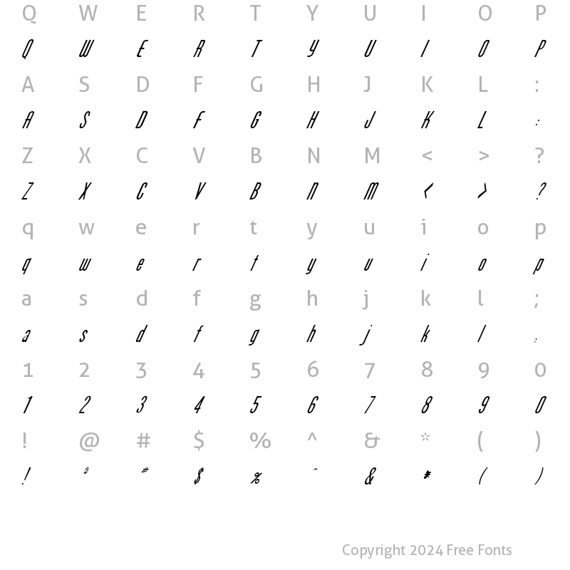 Character Map of FZ BASIC 49 ITALIC Normal