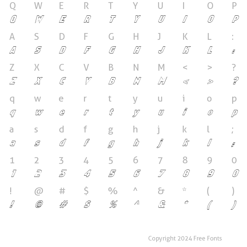 Character Map of FZ BASIC 5 HOLLOW ITALIC Normal