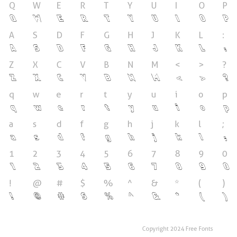 Character Map of FZ BASIC 5 HOLLOW LEFTY Normal