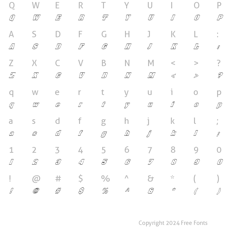 Character Map of FZ BASIC 52 HOLLOW ITALIC Normal