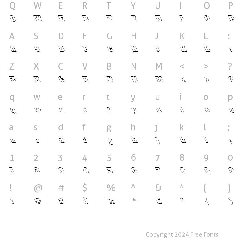 Character Map of FZ BASIC 52 HOLLOW LEFTY Normal