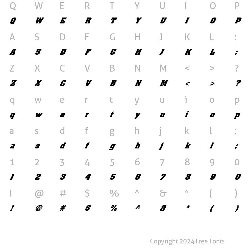 Character Map of FZ BASIC 52 ITALIC Normal