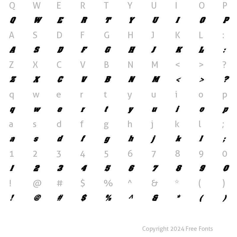 Character Map of FZ BASIC 52 SPIKED ITALIC Normal