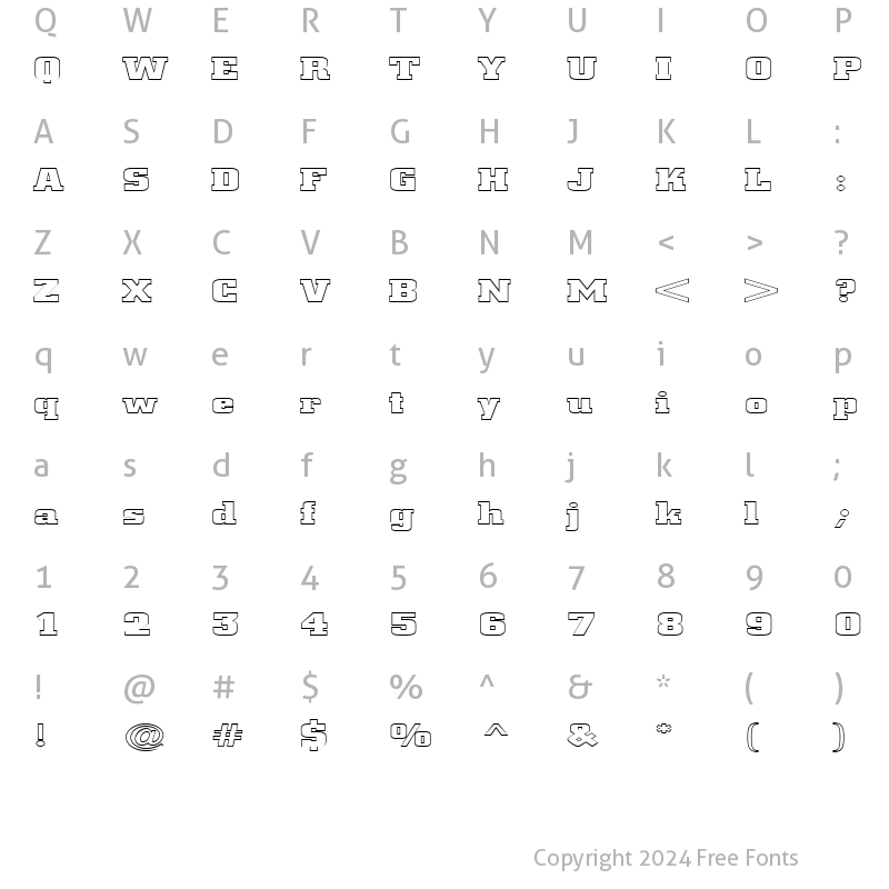 Character Map of FZ BASIC 53 HOLLOW EX Normal